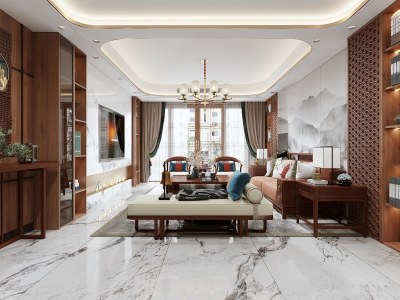 新中式客餐厅3D模型下载